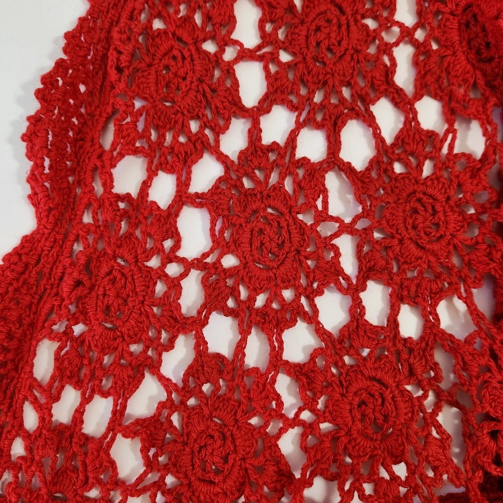Red Floral Crochet Cardigan Sz 22/24 Boho Whimsigoth Kimono Open Front Festival - Picture 3 of 13